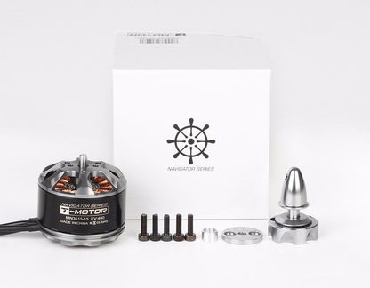 T-Motor Navigator Series MN3515-15 KV400 brushless motor with box, mounting screws, and prop adapter parts