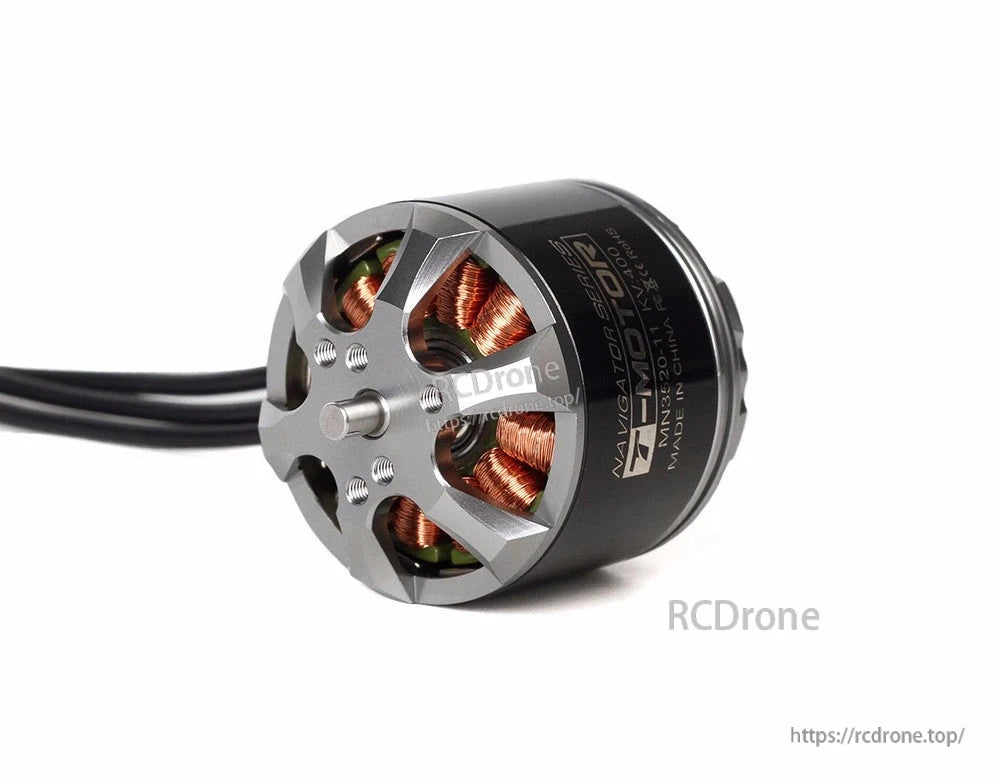 T-Motor Navigator MN4010 KV400 brushless outrunner motor with silver mount face and attached wires