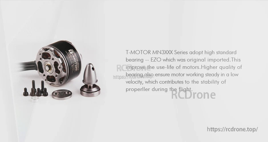 T-Motor MN3XXX series brushless motor with mounting screws, prop adapter and cone nut accessories