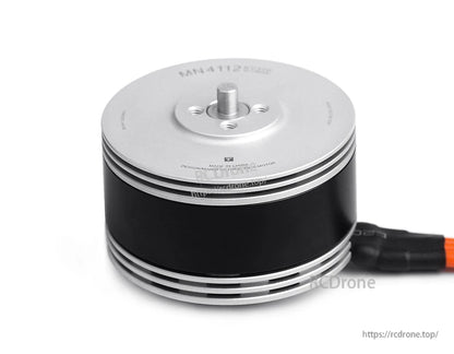 T-Motor MN4112 brushless drone motor with silver top plate, centered shaft, and side cable lead