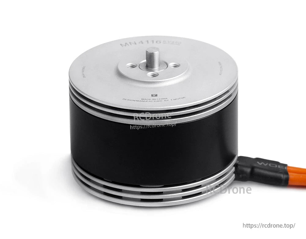 T-Motor brushless outrunner drone motor with central shaft, multi-hole mount plate, and attached power leads