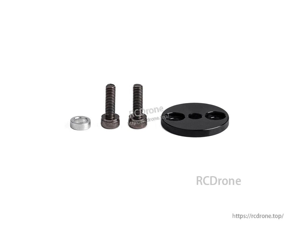 T-Motor hardware kit with two black socket screws, a silver spacer, and a round black mounting plate