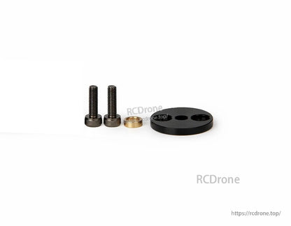 T-Motor mounting hardware kit with two socket-head screws, a brass spacer ring, and a round mounting plate