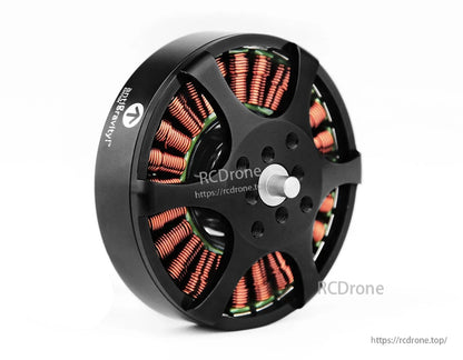 T-Motor brushless outrunner drone motor with black housing, visible copper windings, and central mounting hub