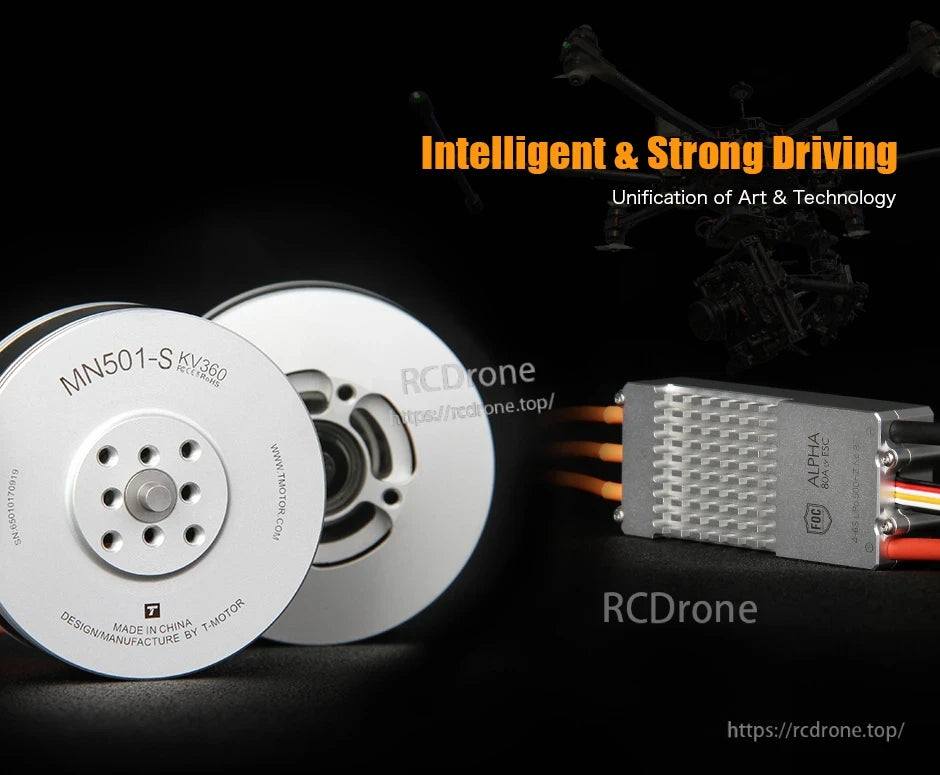 T-Motor MN501-S KV360 brushless motors with Alpha ESC controller module and wiring harness