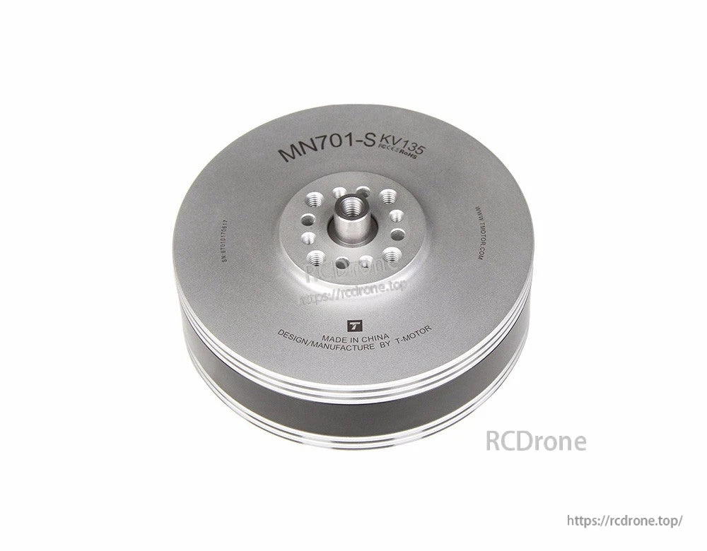 T-Motor MN701-S KV135 brushless drone motor top view with metal mounting hub and bolt holes