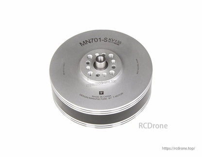 T-Motor MN701-S KV135 brushless drone motor top view with metal mounting hub and bolt holes