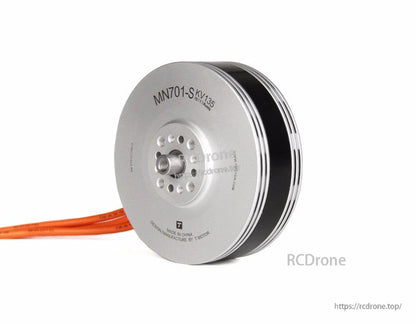 T-Motor MN701-S KV135 brushless outrunner motor with silver housing, front mount holes and orange leads