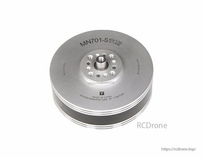 T-Motor MN701-S KV135 brushless drone motor top view with silver housing and multi-hole mounting hub