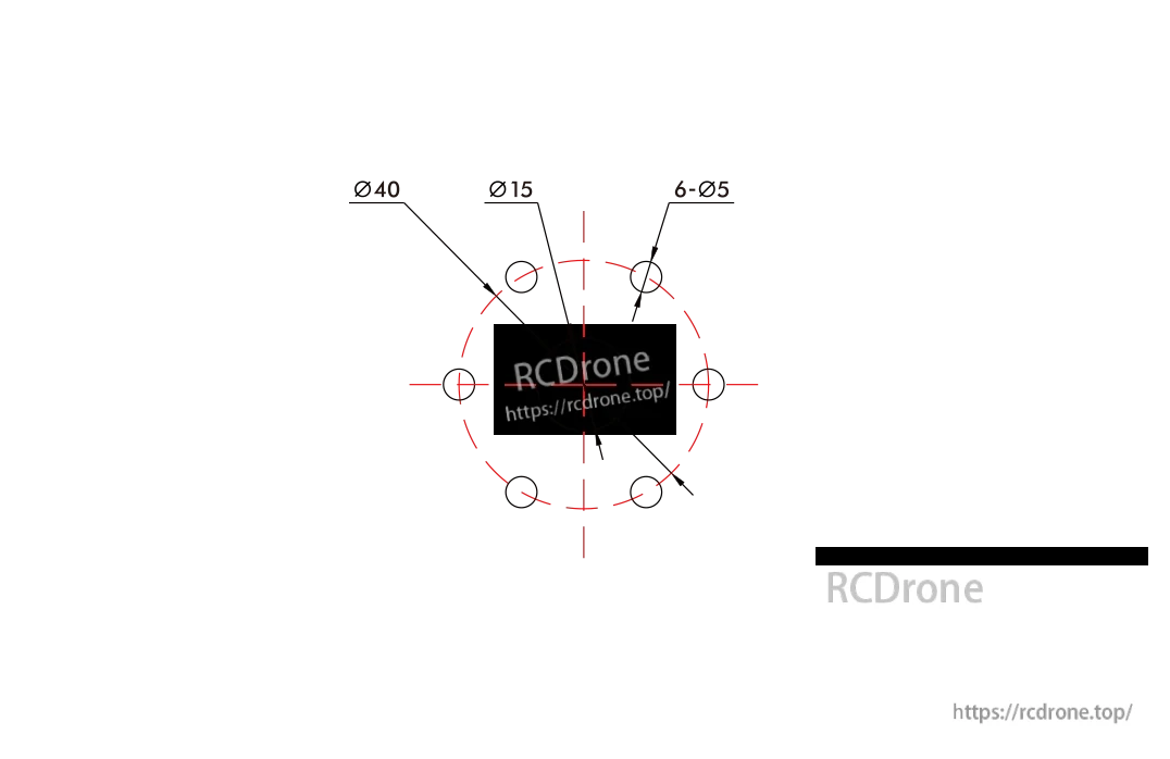 T-Motor NS52*20 Carbon Fiber UAV Propeller, T-Motor NS52*20 UAV propeller hub mounting diagram with Ø40 circle, Ø15 center bore, and 6×Ø5 holes