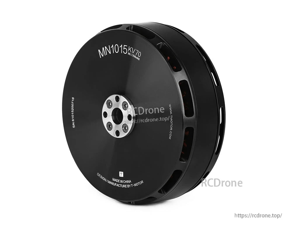 T-Motor MN1015 KV70 brushless drone motor with front mounting hub and black vented housing