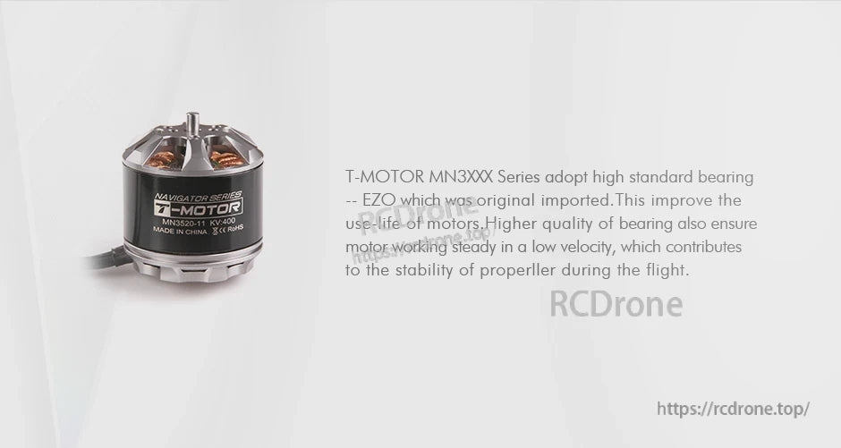 T-Motor Navigator Series MN3508-11 KV400 brushless motor with EZO bearing note and spec label