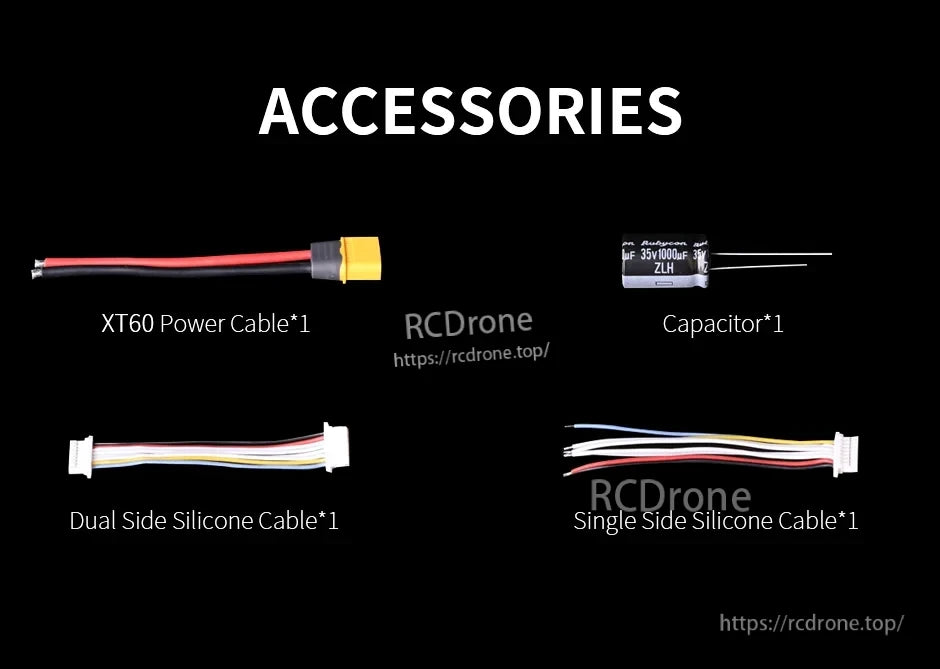 Accessories for T-Motor P60A V2 4in1 ESC: XT60 power cable, capacitor, and silicone wiring harnesses