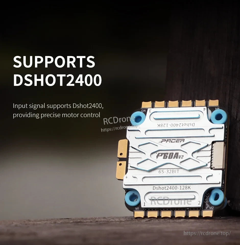 T-Motor P60A V2 4in1 ESC, T-Motor P60A V2 4-in-1 ESC with metal heatsink, labeled 6S 32BIT and DShot2400-128K