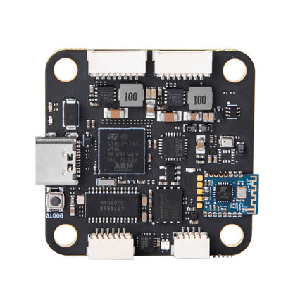 T-Motor Pacer H7 flight controller board with USB-C port, four mounting holes, and multiple JST connectors