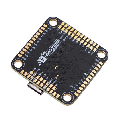 T-Motor Pacer H7 flight controller board with USB-C port, gold solder pads, and four mounting holes