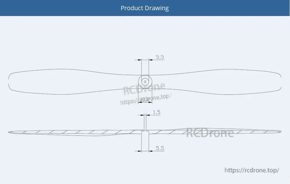Technical drawing of T-Motor T-Hobby BPP T8040 4D carbon propeller showing 2-blade profile and hub dimensions