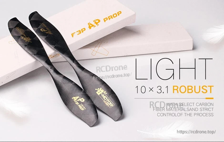 T-Motor T10*3.1 (10 x 3.1) Carbon Fiber Propeller, Pair of T-Motor 10x3.1 carbon fiber propeller blades with F3P PROP packaging on a white background
