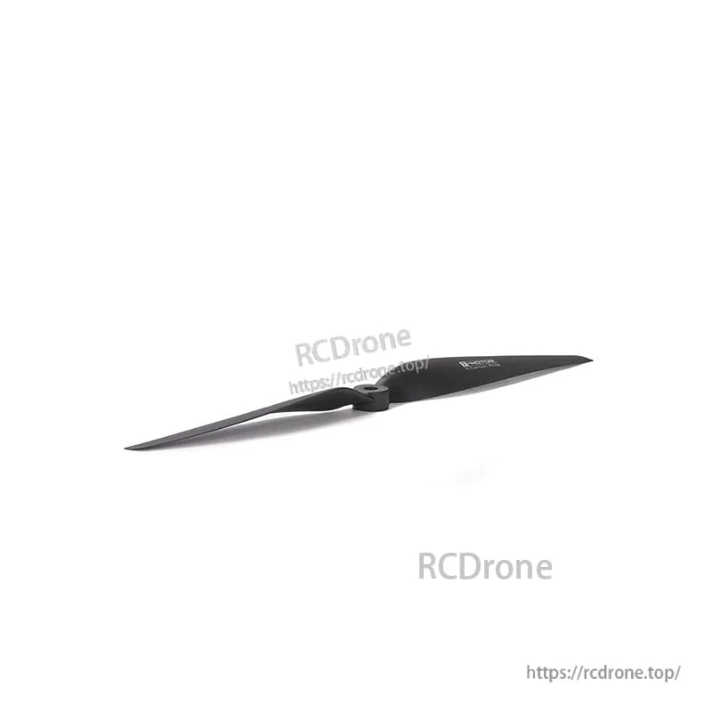 T-Motor T13X6.5 Black Propeller, T-Motor T13X6.5 black two-blade drone propeller with hub mount, side profile on white background