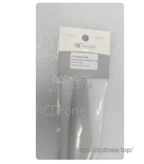 T-Motor T17X10 Black Carbon Polymer Propeller, Packaged T-Motor T17x10 black propeller (CCW) in clear bag with labeled header card