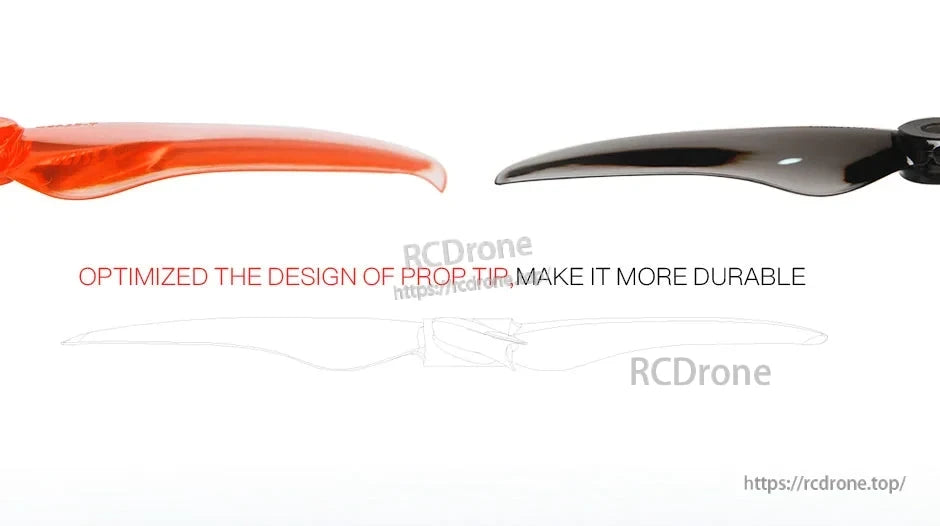 Close-up of T-Motor T5143S FPV drone propeller blade tips, highlighting the redesigned, durable tip shape.