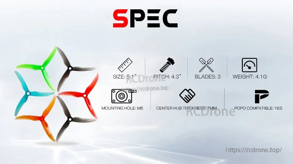 T-Motor T5143S FPV Drone Propeller, T-Motor T5143S 5.1-inch tri-blade FPV drone propellers, 4.3 pitch, M5 mount, 4.1g each