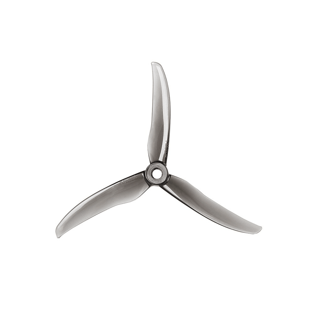 T-Motor T5143S FPV Drone Propeller, T-Motor T5143S tri-blade FPV drone propeller in translucent gray with a central mounting hub