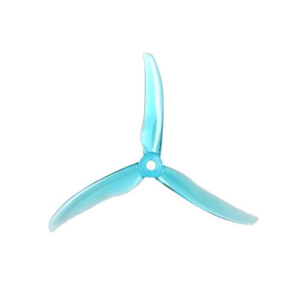 T-Motor T5143S FPV Drone Propeller, T-Motor T5143S tri-blade FPV drone propeller in translucent blue with a central mounting hub