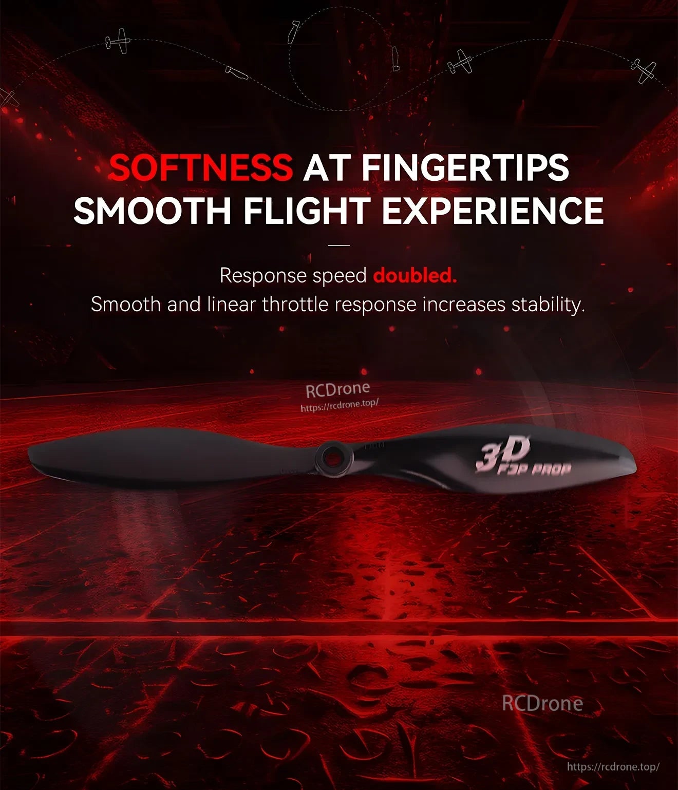 T-Motor T8044 PRO Propeller, T-Motor T8044 PRO black drone propeller with 3D T80 PRO branding on a red background