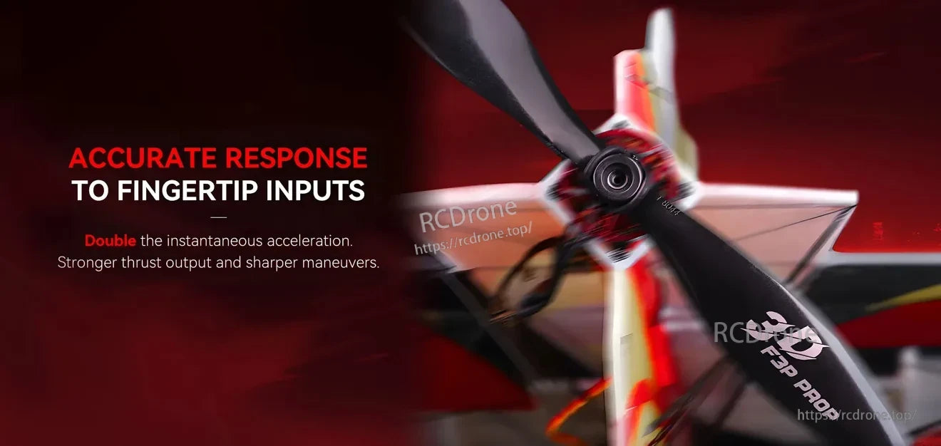 T-Motor T8044 PRO propeller blade on a motor, with F3P PROP branding visible during rotation