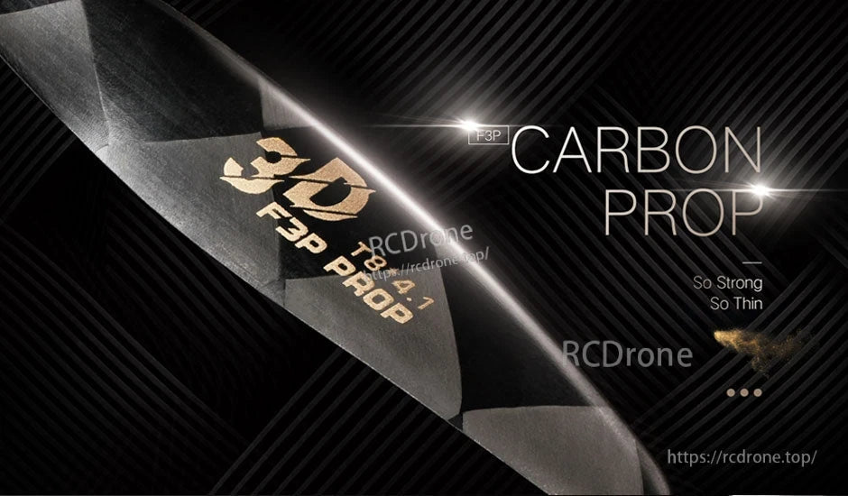 Close-up of T-Motor T8X4.1 carbon propeller blade with printed "T8 4.1" and F3P marking