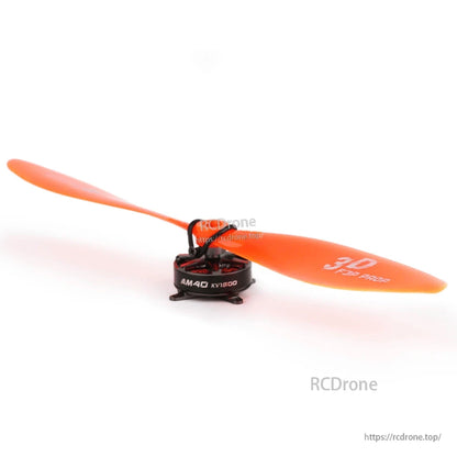 T-Motor T9048 Plastic Propeller, Orange T-Motor 9x4.8 plastic two-blade propeller mounted on a small brushless motor for RC aircraft