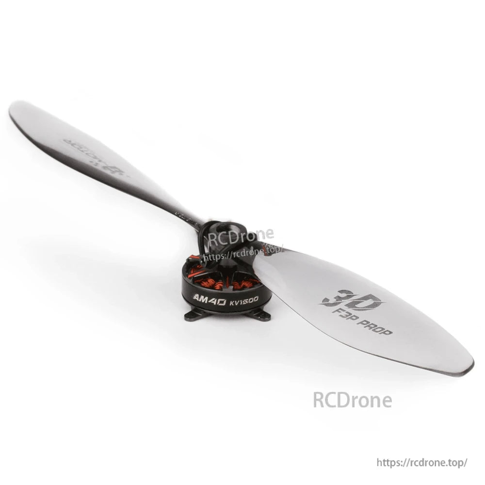T-Motor T9048 Plastic Propeller, Two-blade plastic RC airplane propeller labeled “3D F3P prop,” mounted on a brushless motor