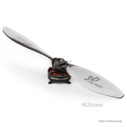 T-Motor T9048 Plastic Propeller, Two-blade plastic RC airplane propeller labeled “3D F3P prop,” mounted on a brushless motor