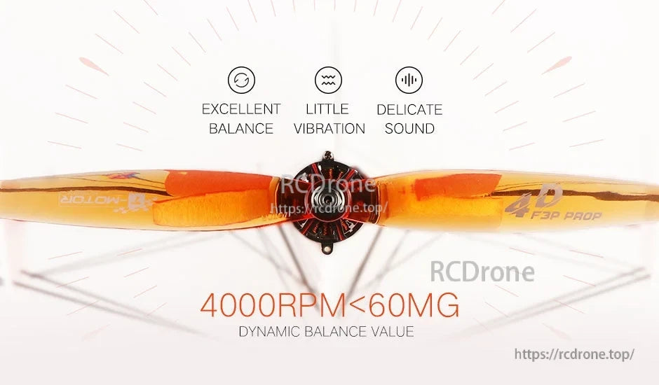 T-Motor T904D Propeller, T-Motor T904D orange two-blade propeller with “4000RPM <60MG” dynamic balance value text