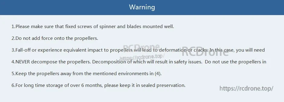 Safety warning instructions for T-Motor TF15X8 fixed-wing folding propeller, including mounting and handling notes