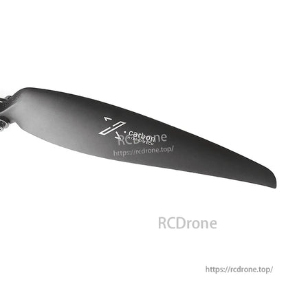 T-Motor TF15X8 Fixed-Wing Folding Propeller, Black carbon folding propeller blade for fixed-wing aircraft, with “Carbon e” marking on the blade
