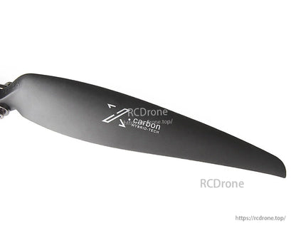 T-Motor 16x8 fixed-wing folding propeller blade in black with Carbon Hybrid-Tech marking and direction arrow