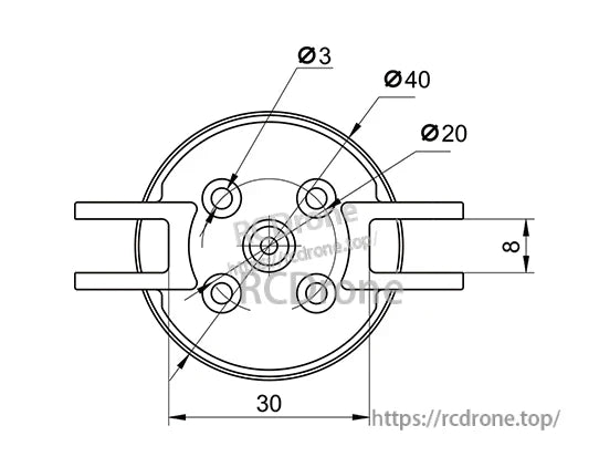 Technical drawing of T-Motor 16x8 folding propeller hub with Ø3 mounting holes and Ø40/Ø20 dimensions