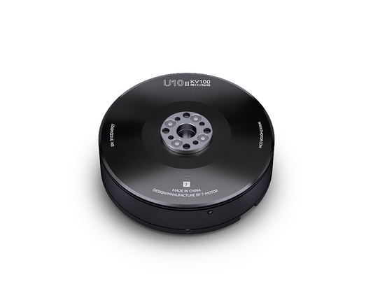 Top view of T-Motor U10 II KV100 brushless drone motor with circular mounting hub and bolt pattern