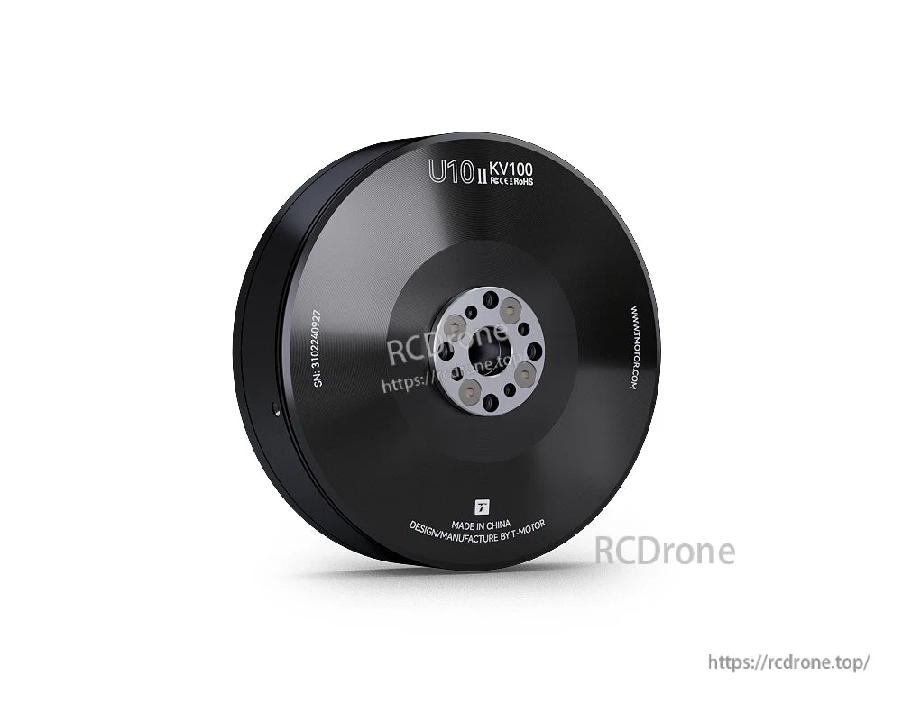 T-Motor U10 II KV100 brushless drone motor with black housing and central multi-hole mounting plate