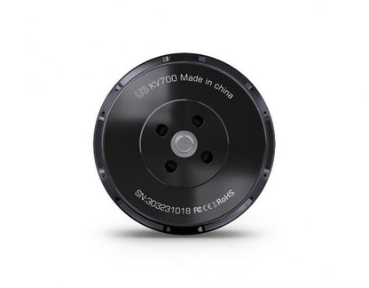 Top view of T-Motor U3 KV700 brushless motor with black round housing, central shaft, and mounting holes