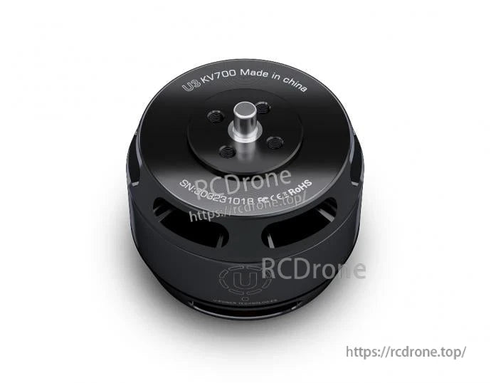 T-Motor U3 KV700 brushless drone motor with top mounting holes and central shaft, black housing