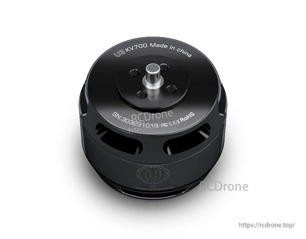 T-Motor U3 KV700 brushless drone motor with top-mounted shaft, mounting holes, and U3 series markings