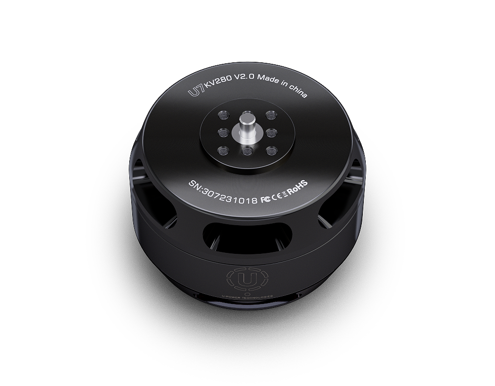 T-Motor U7 KV280 V2.0 black brushless outrunner motor with top mounting plate and central shaft