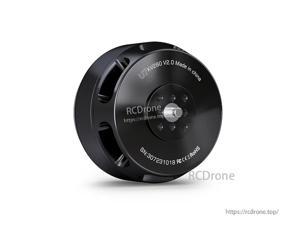 T-Motor U7 KV280 V2.0 brushless drone motor, front view with center shaft and multi-hole mounting plate