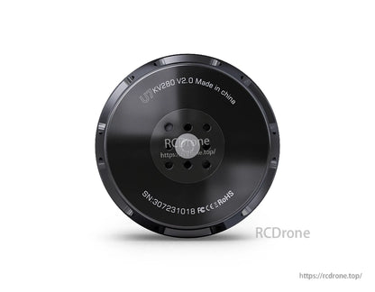 Top view of T-Motor U7 KV280 V2.0 brushless motor bell with mounting holes and etched model text