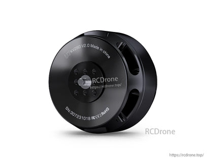 T-Motor U7 KV280 V2.0 black brushless drone motor, rear view with shaft and mounting holes
