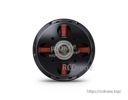 T-Motor brushless drone motor top view with copper windings inside a black round housing