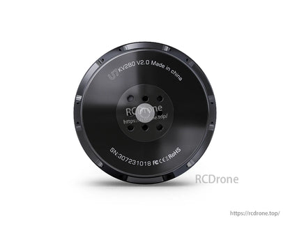 Top view of T-Motor U7 KV280 V2.0 brushless motor with mounting holes and engraved markings